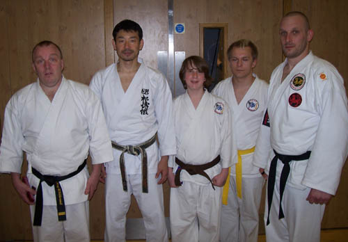 Master Nobuaki Kanazawa (second from left) and Dan (far right) on 5th May 2013.